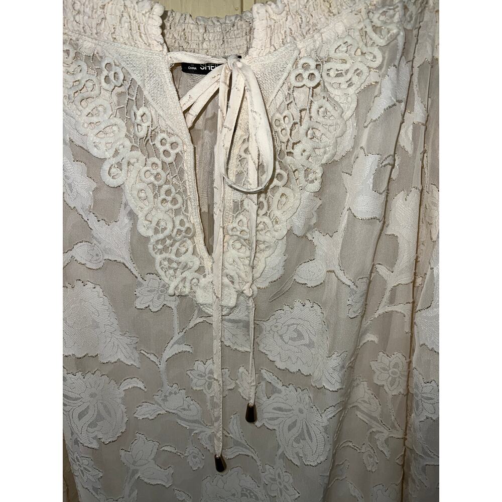 Sheilay Top Womens Large Sexy Sheer Blouse Chiffon Crochet Cottagecore Romantic - Picture 8 of 11